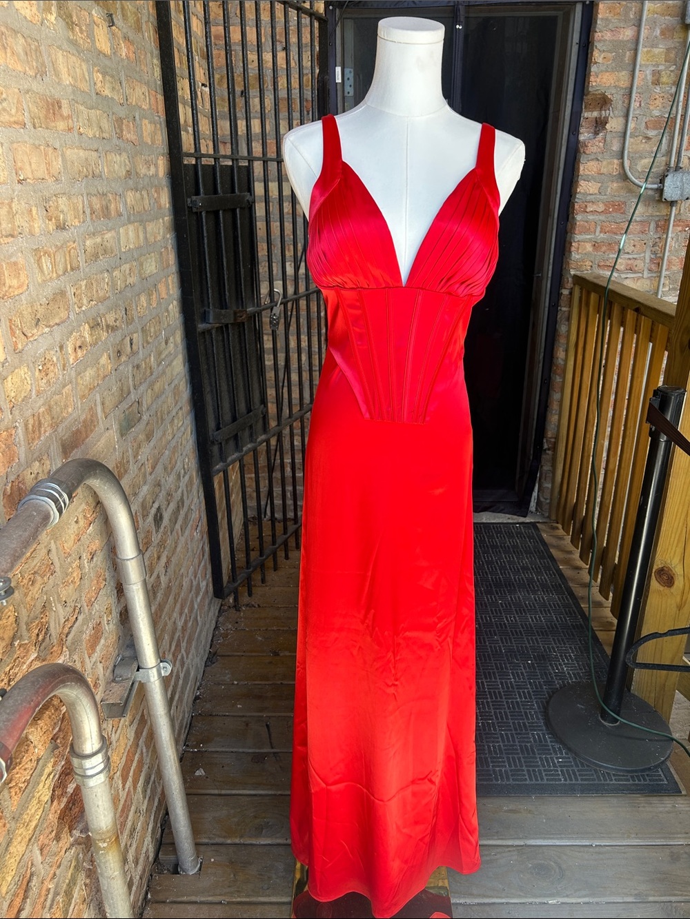 AKIRA Red V-Neck Sleeveless Maxi Dress